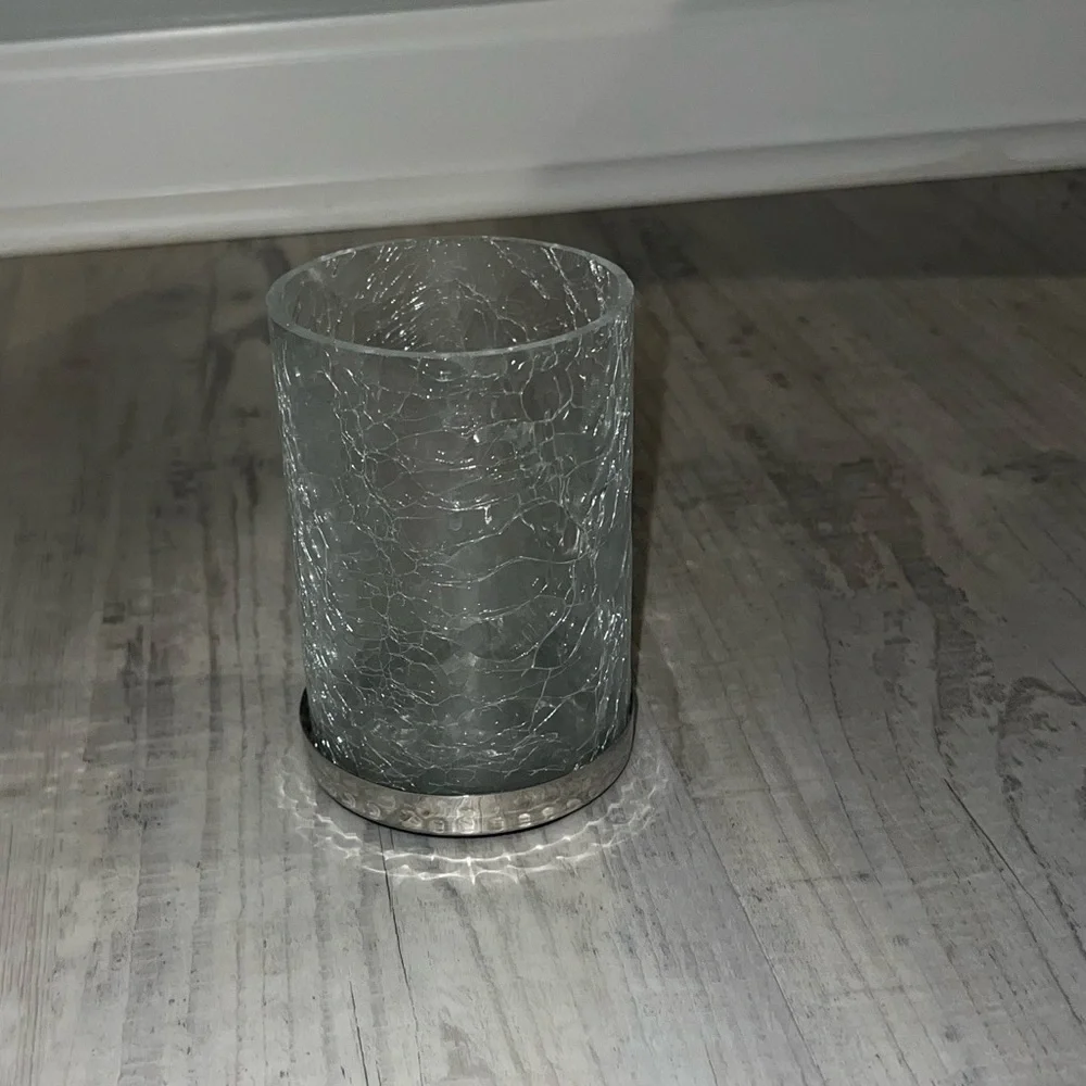 Glass with Metal Bottom Makeup Brush Holder
